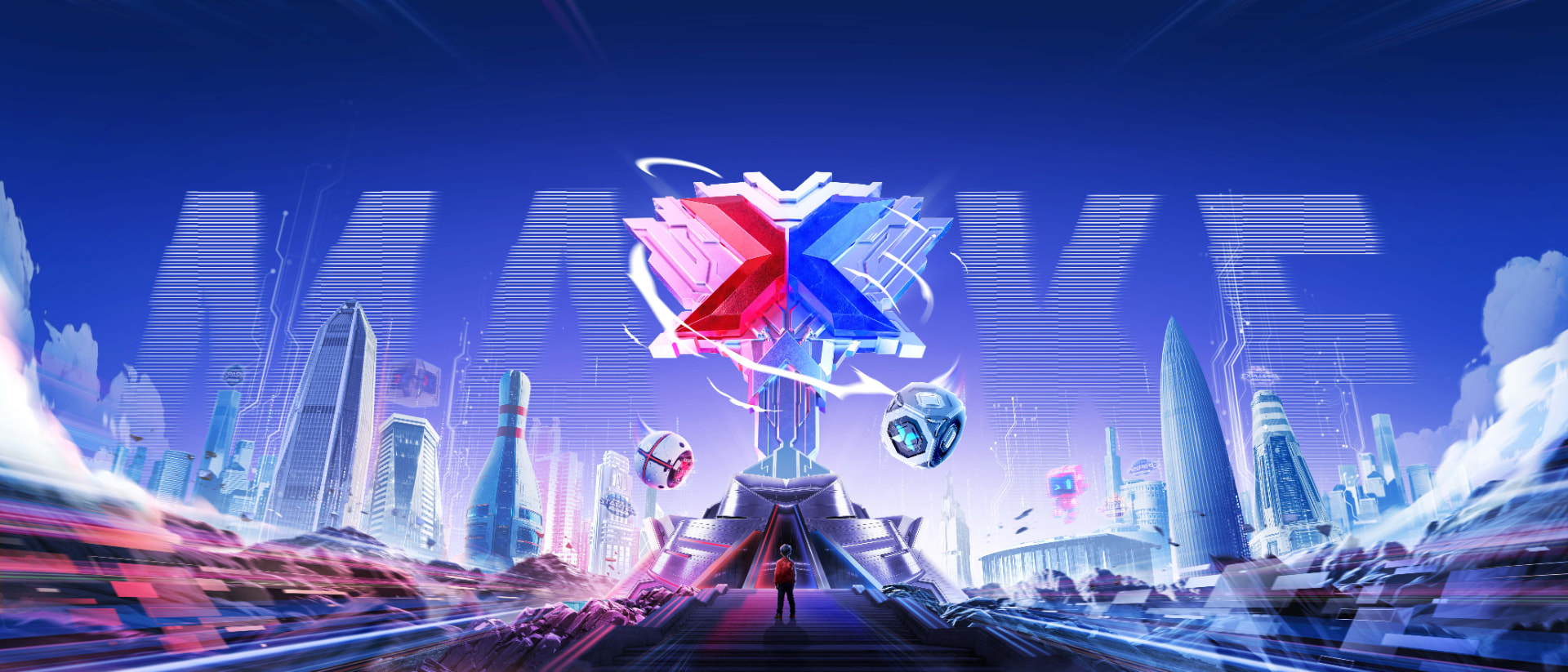 MakeX 2026 — ciudad futurista con el trofeo MakeX