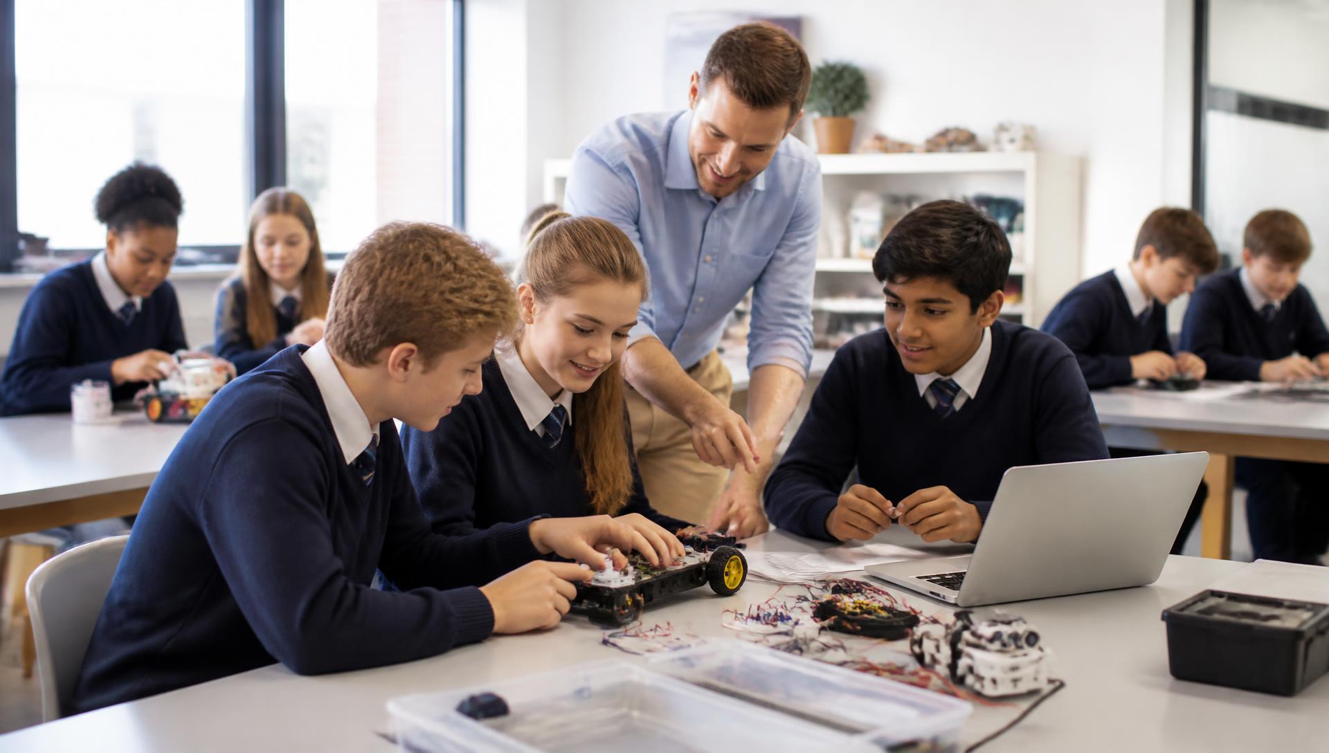 Estudiantes creando un proyecto de robótica con TecPro max